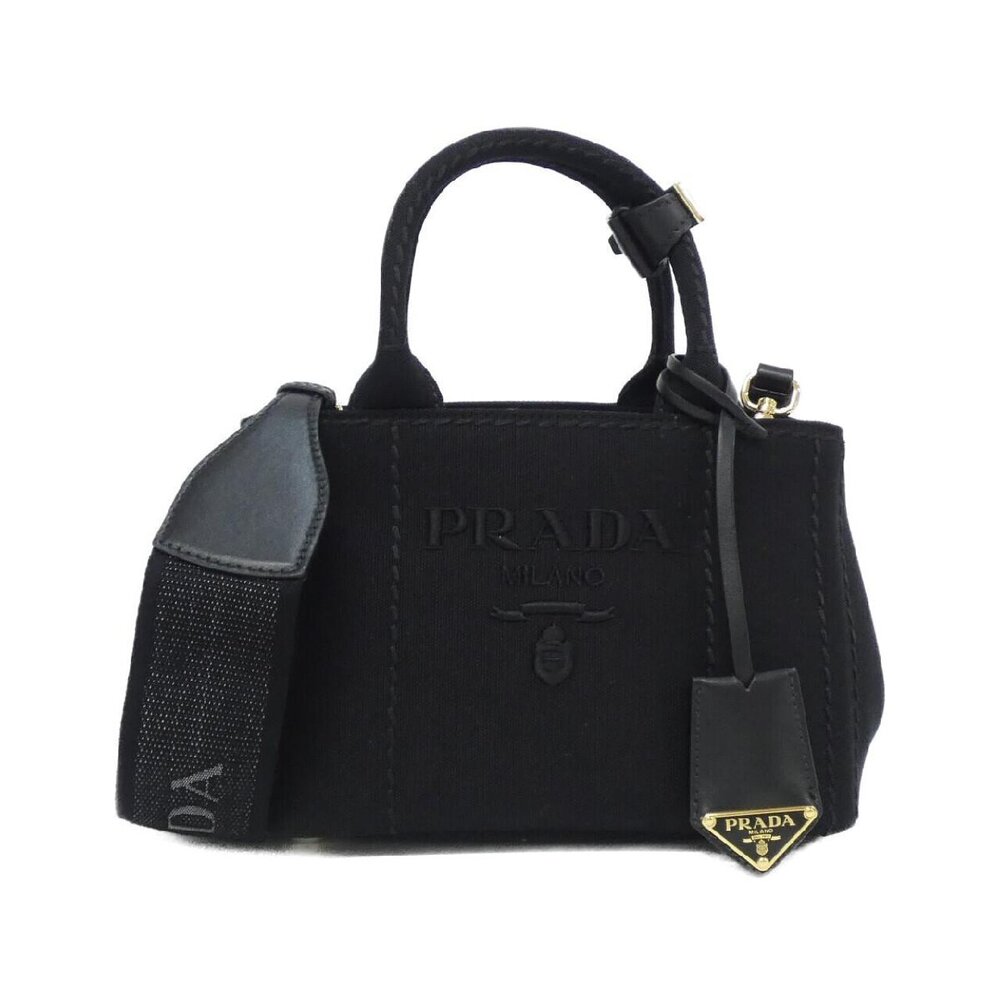 Prada Jardiniere canvas handbag embroidered logo Black